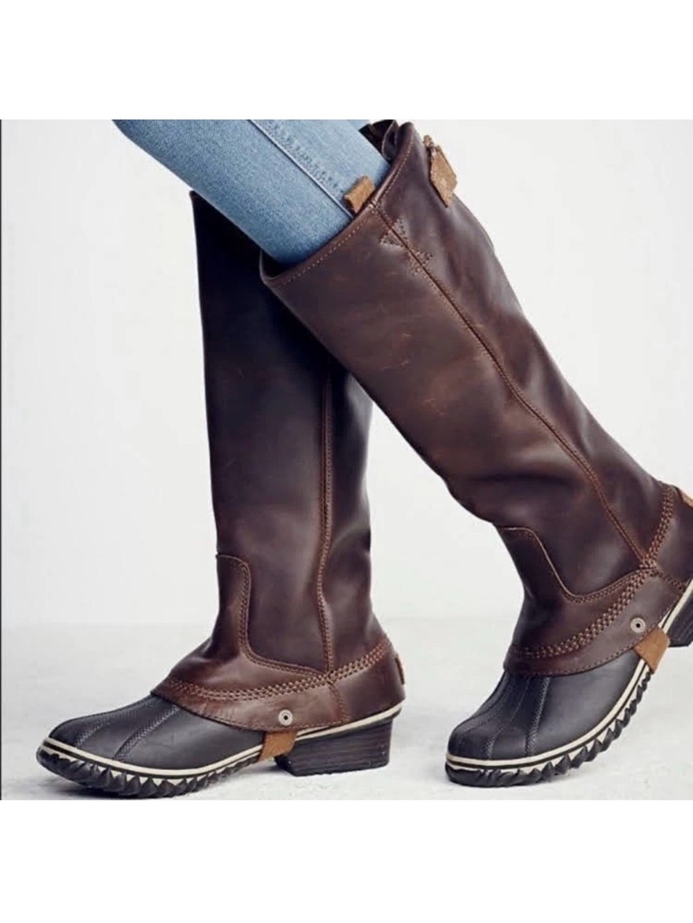 Sorel Slimpack Riding Tall Boots - Brown Leather Duck Boots, Women’s 9.5